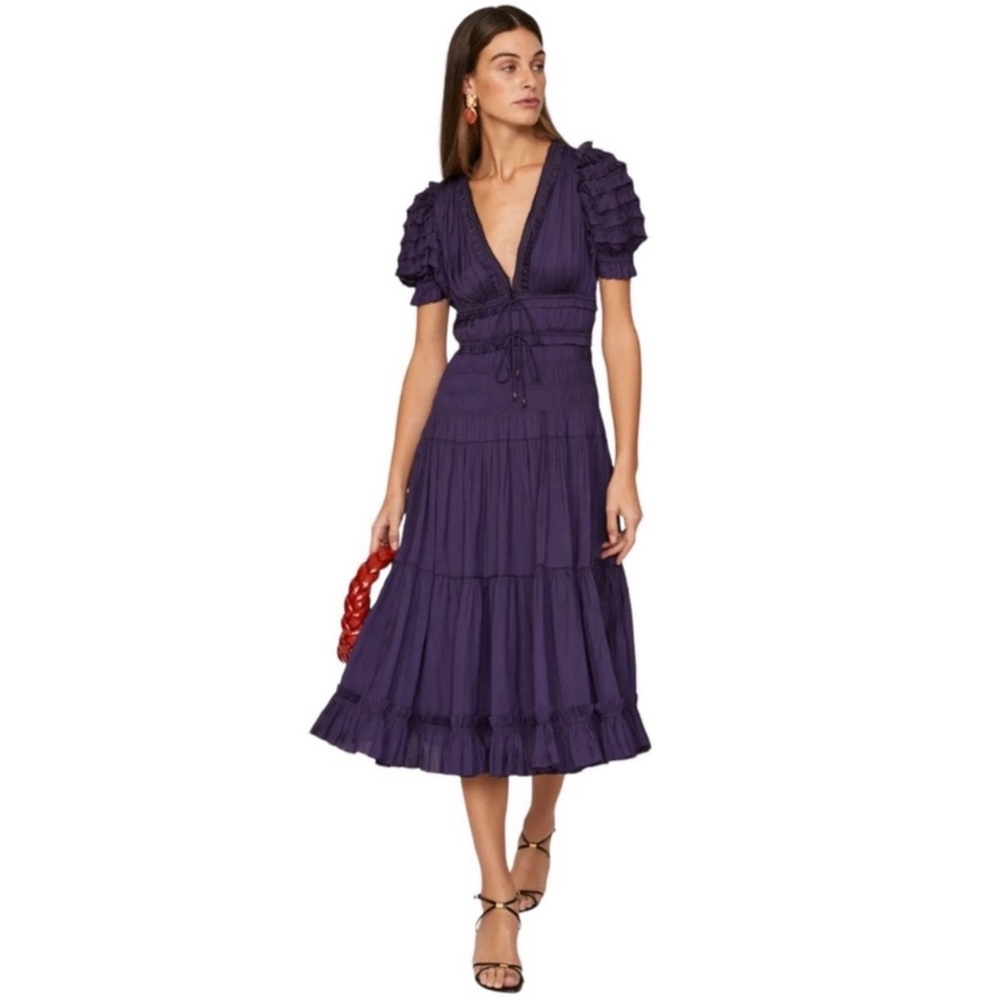 ULLA JOHNSON Carine Purple Plisse Midi Dress Sz 6